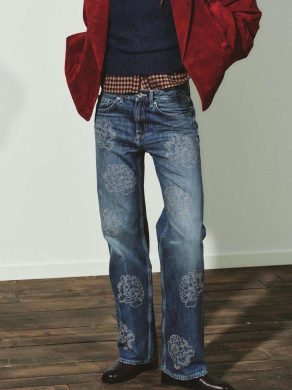 Zara Blue Embroidered Bootcut Jeans